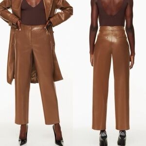 Babaton Tan Leather Straight Leg Pants